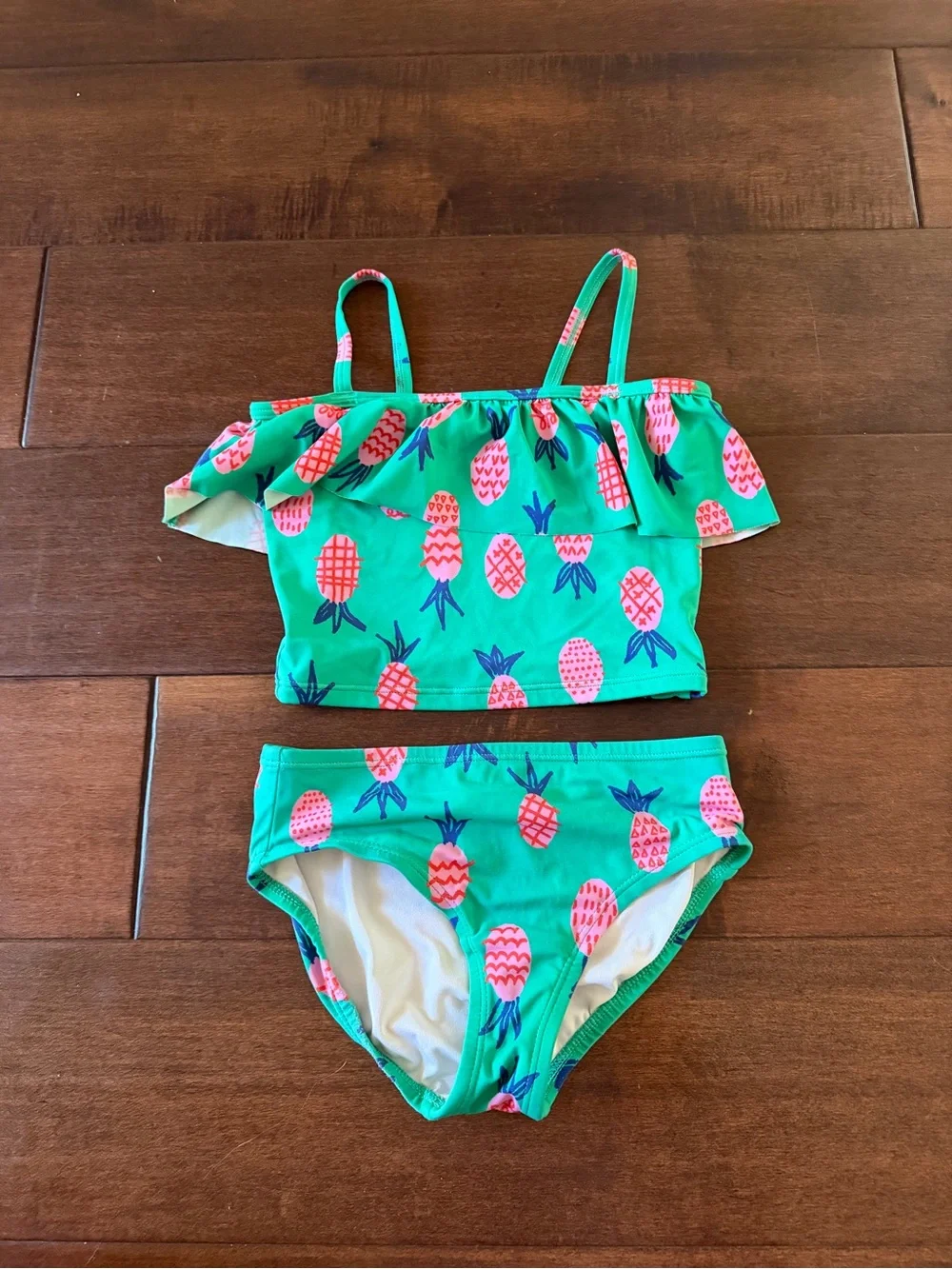 Hanna Andersson Green Bikini Set with Pink Pineapple Print